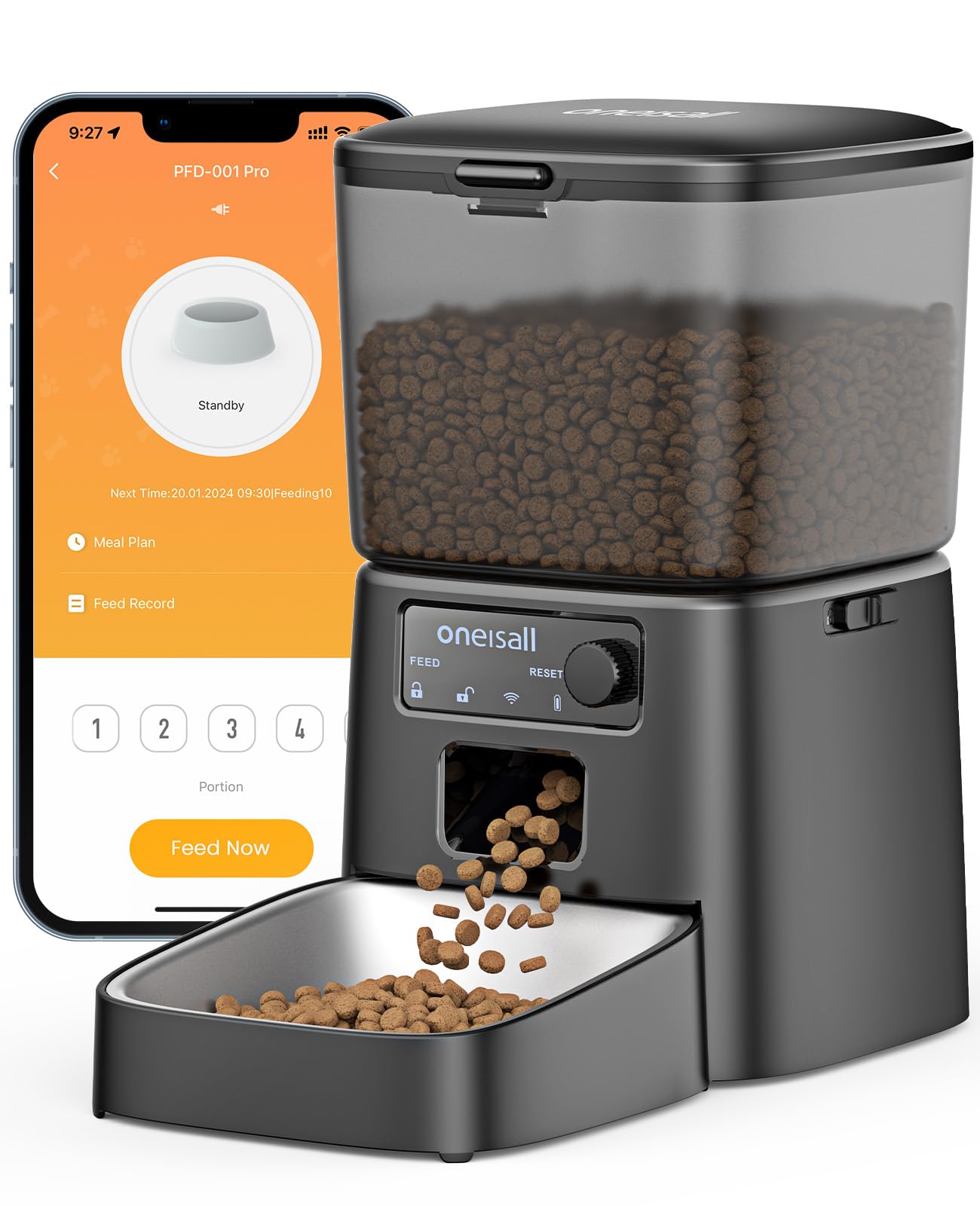 oneisall Automatic Cat Feeder, 2.4G WiFi, 12 Cups/3.5L
