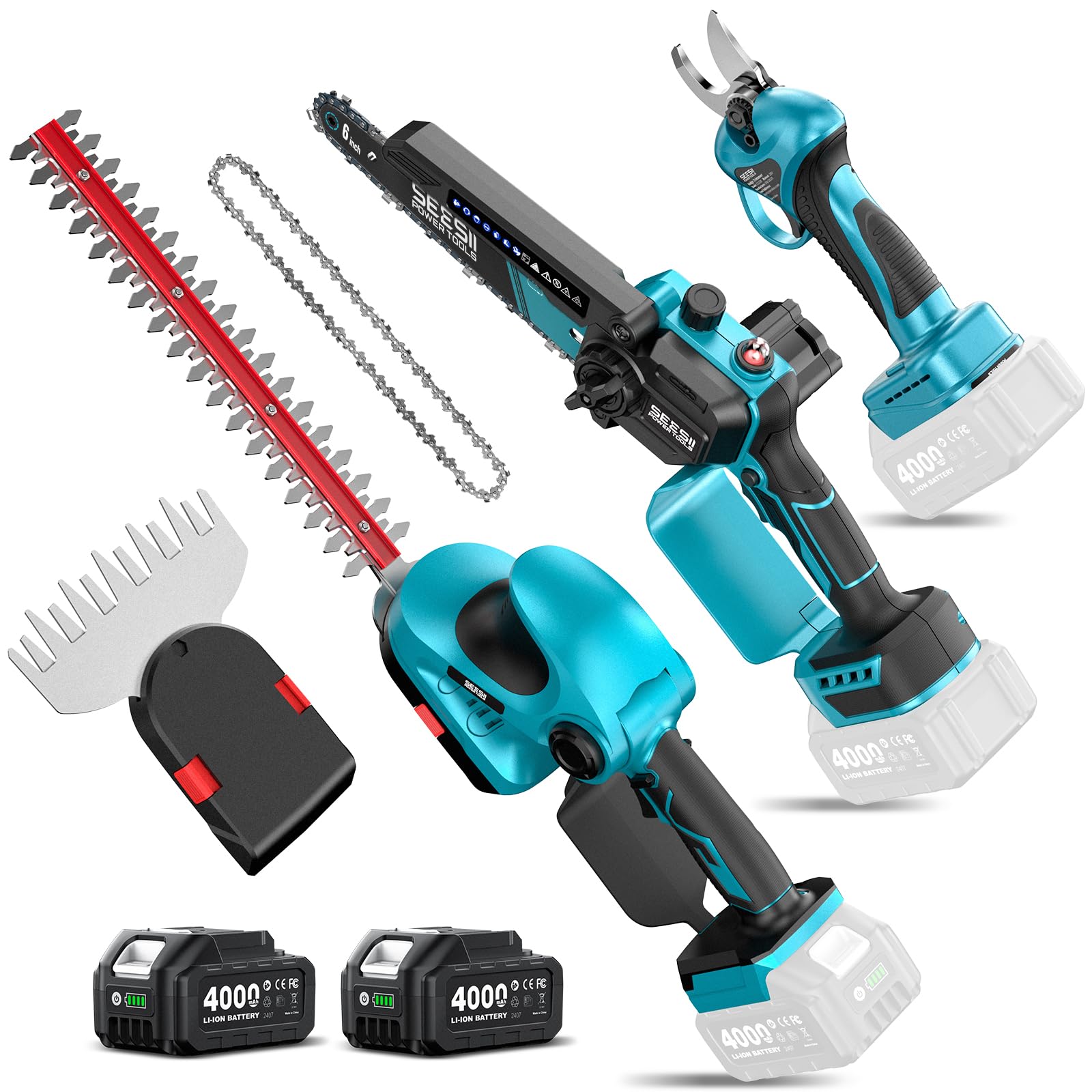SEESII 4-in-1 Electric Mini Chainsaw and Pruner Kit