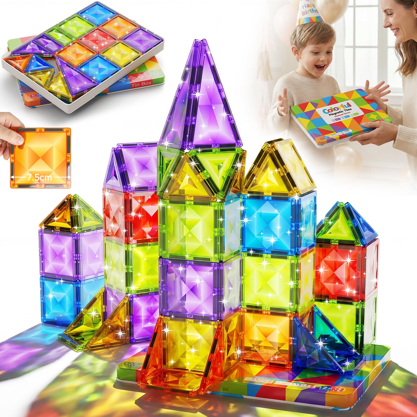 48-Piece Large Diamond Magnetic Building Tiles