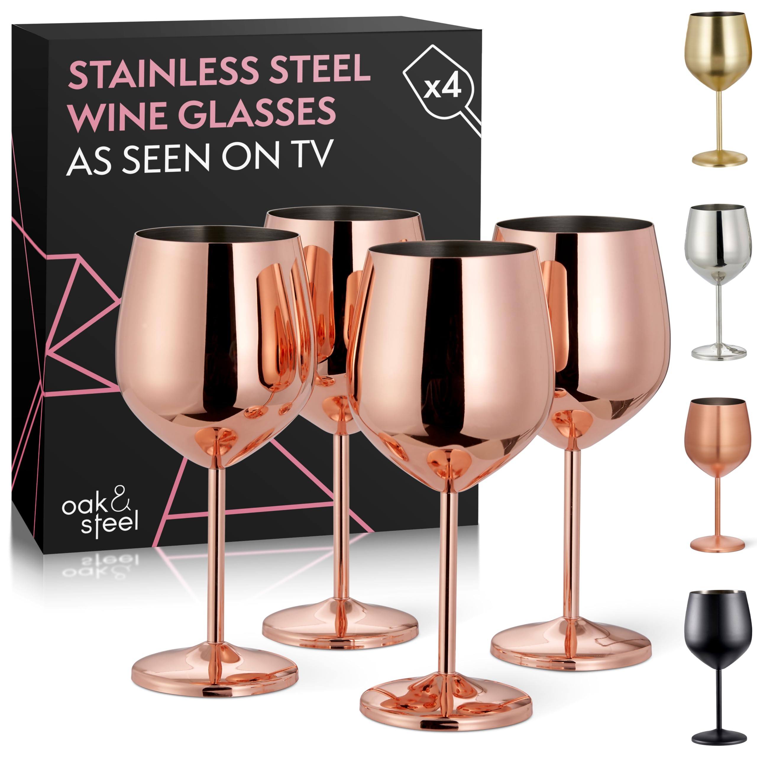 Oak & Steel Rose Gold Stainless Steel Wine Glasses, Set of 4