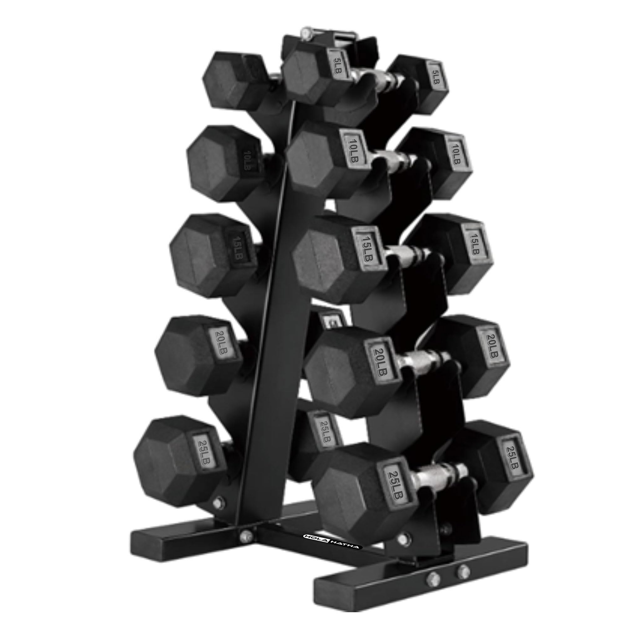 HolaHatha Hexagonal Dumbbell Free Hand Weight Set w/Rack
