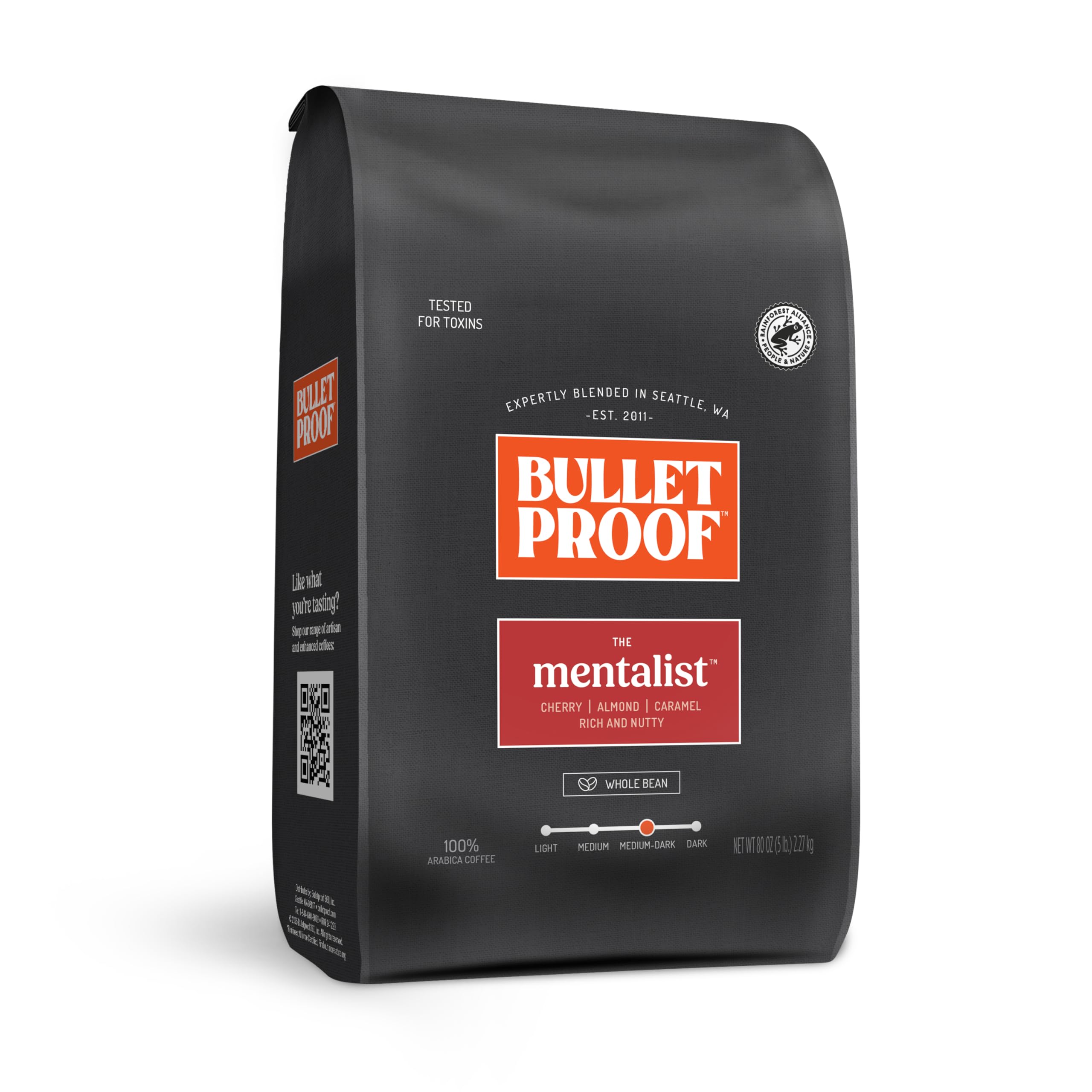 Bulletproof The Mentalist Medium-Dark Roast Whole Bean Coffee, 5 Pounds (bulk), 100% Arabica Beans, Clean Coffee Tested for Toxins