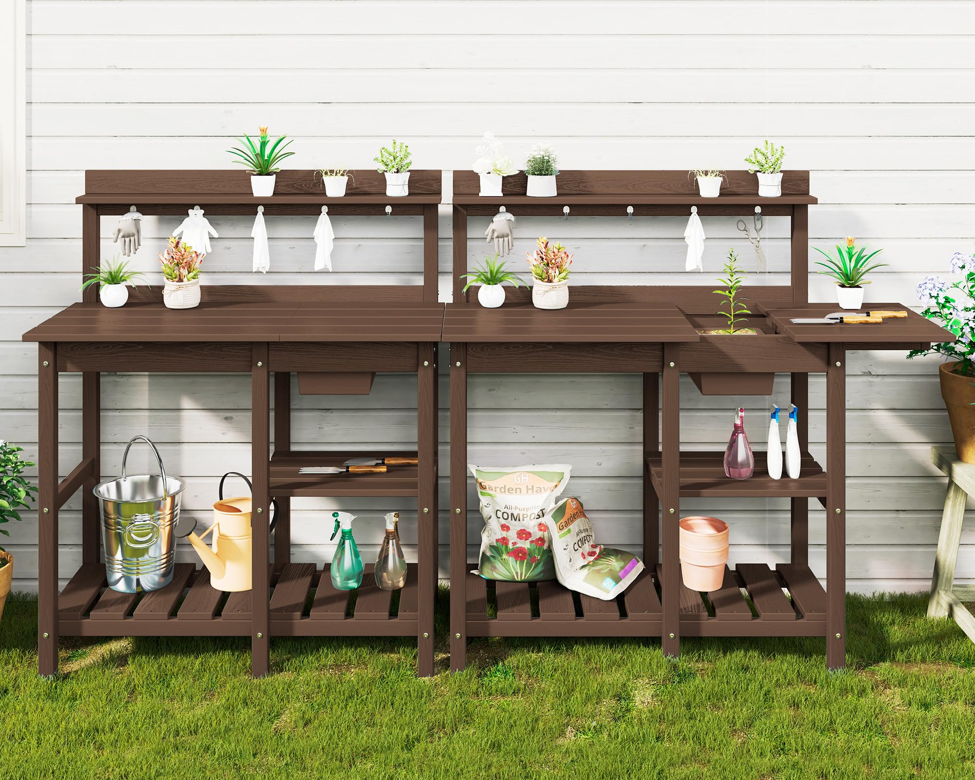 SERWALL Outdoor Potting Bench Set of 2 with Sink