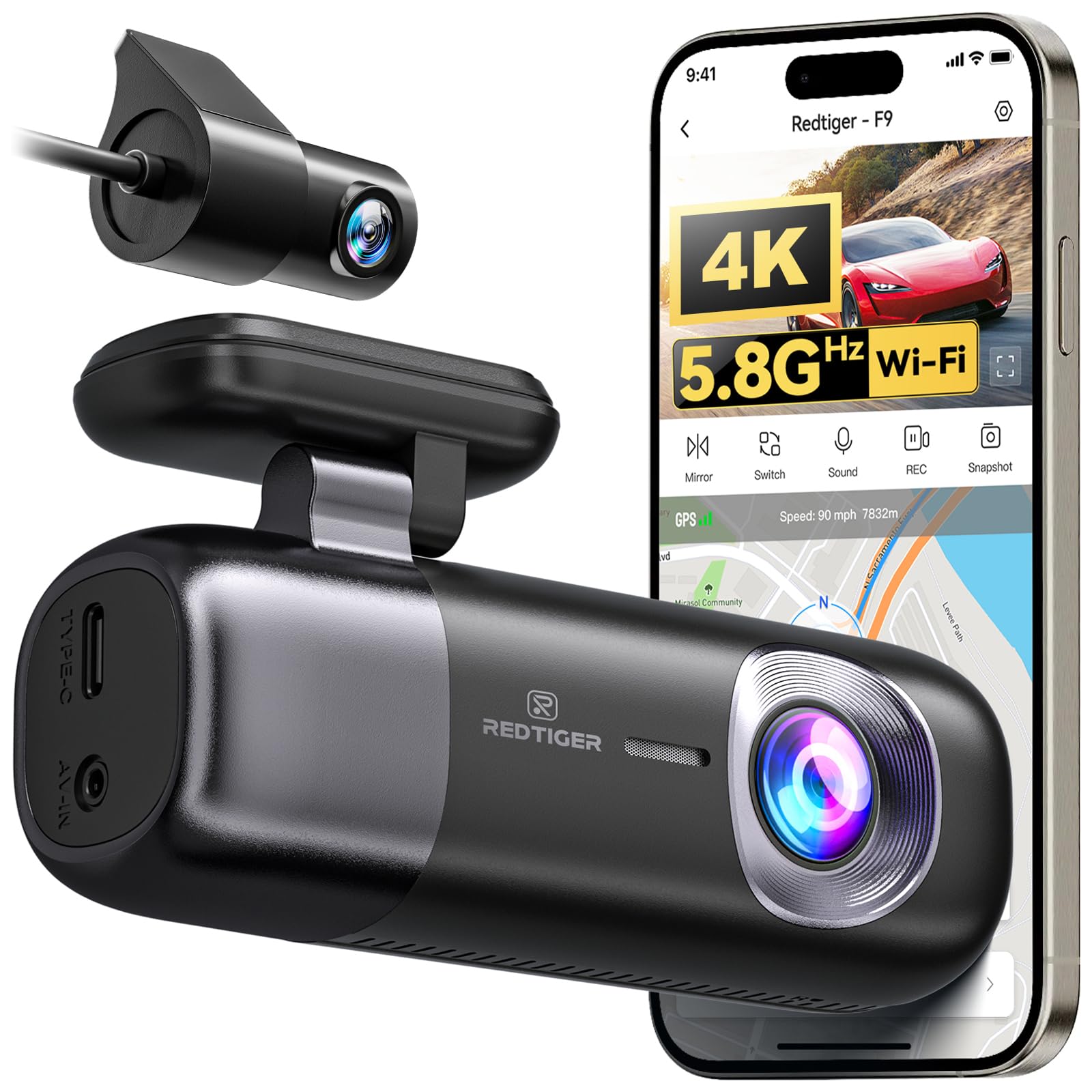 REDTIGER F9 4K Front and Rear Dash Cam