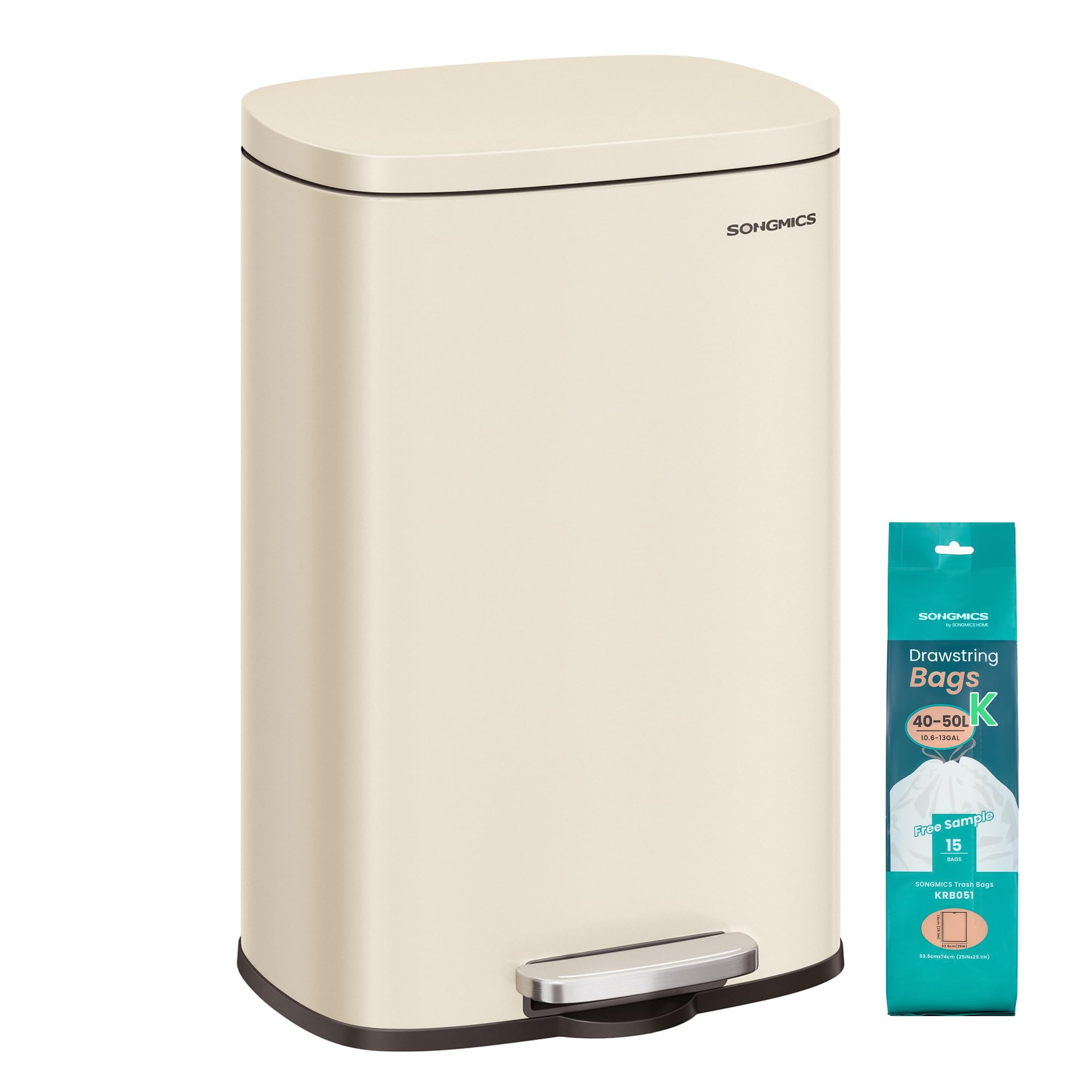 SONGMICS 13-Gallon Sand Beige Trash Can