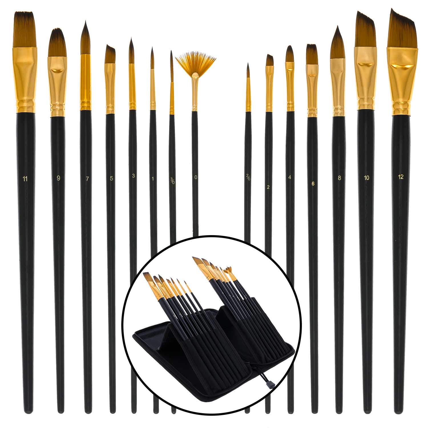 U.S. Art Supply 15-Piece Taklon Brush Set