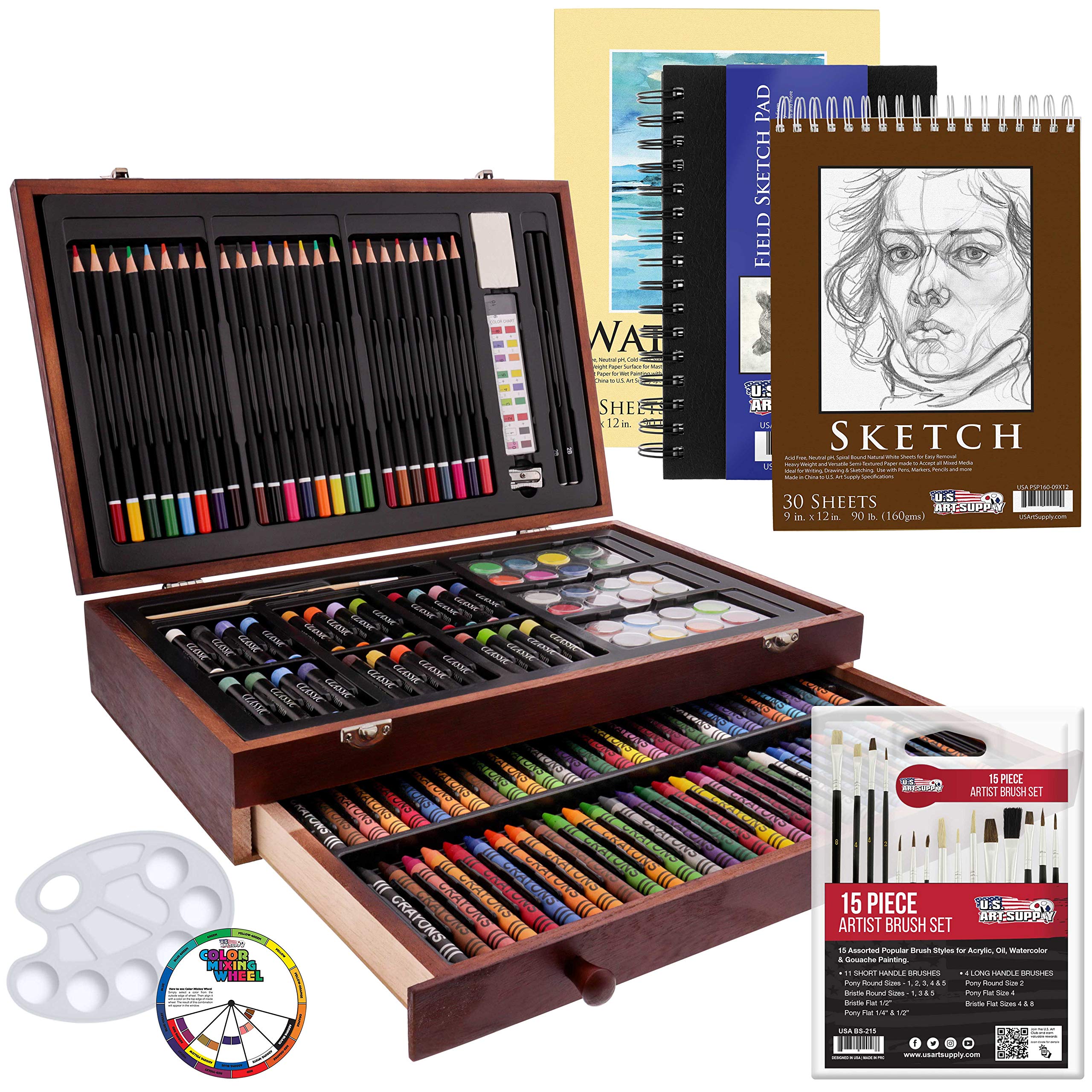 U.S. Art Supply 162-Piece Mega Wood Box Artist Kit