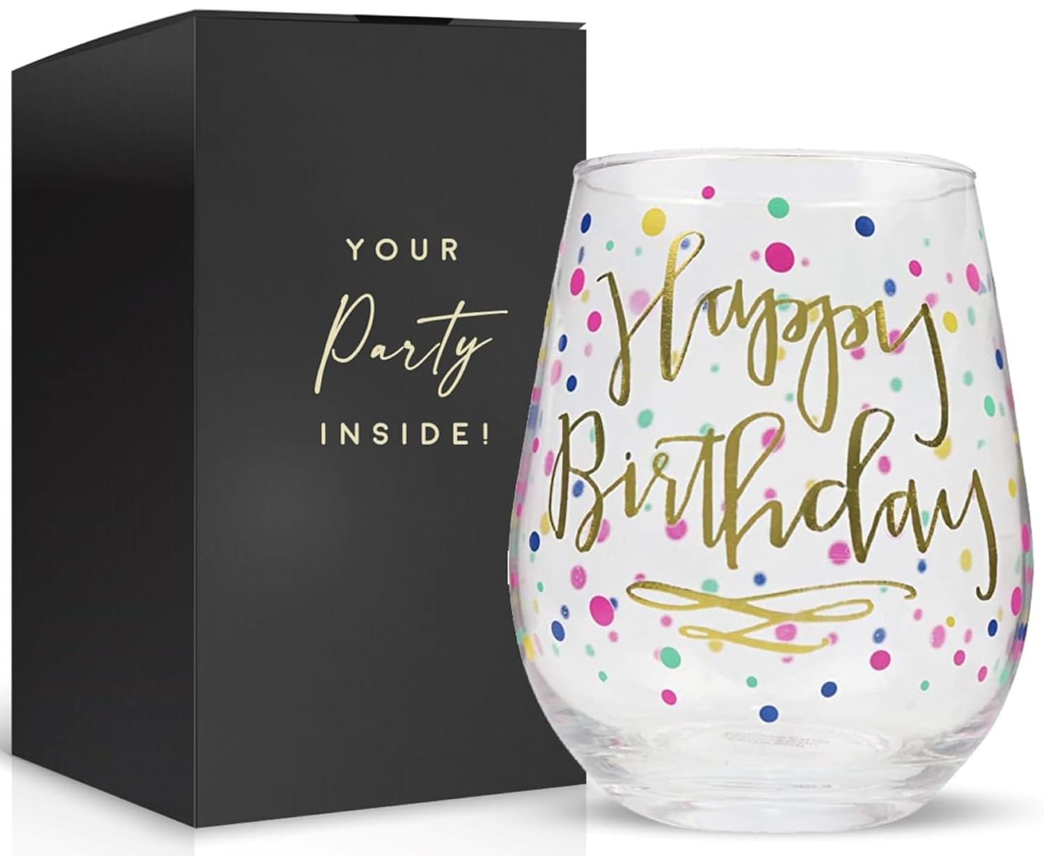 Happy Birthday Stemless Wine Glass