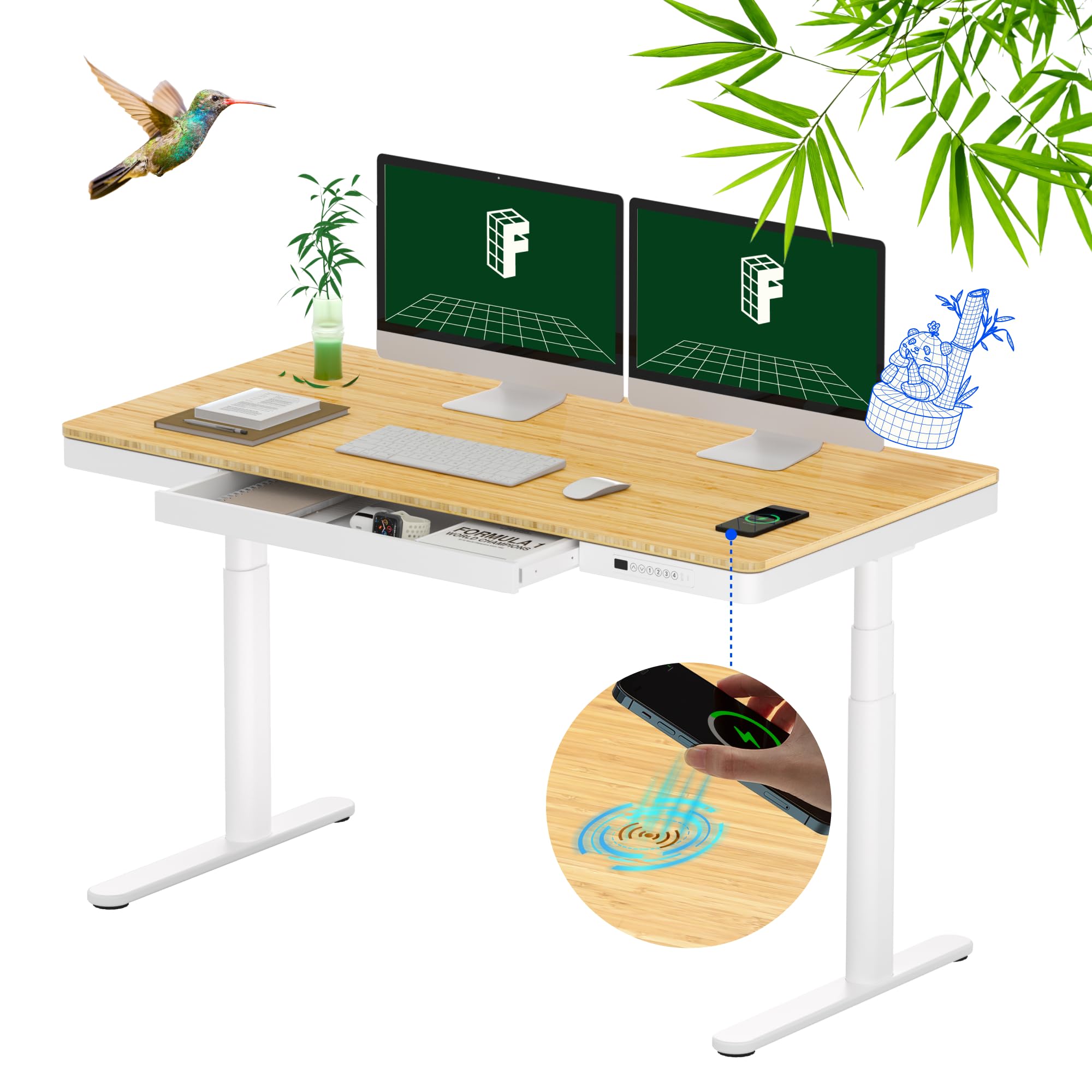 FLEXISPOT Q8 55-Inch Bamboo Standing Desk