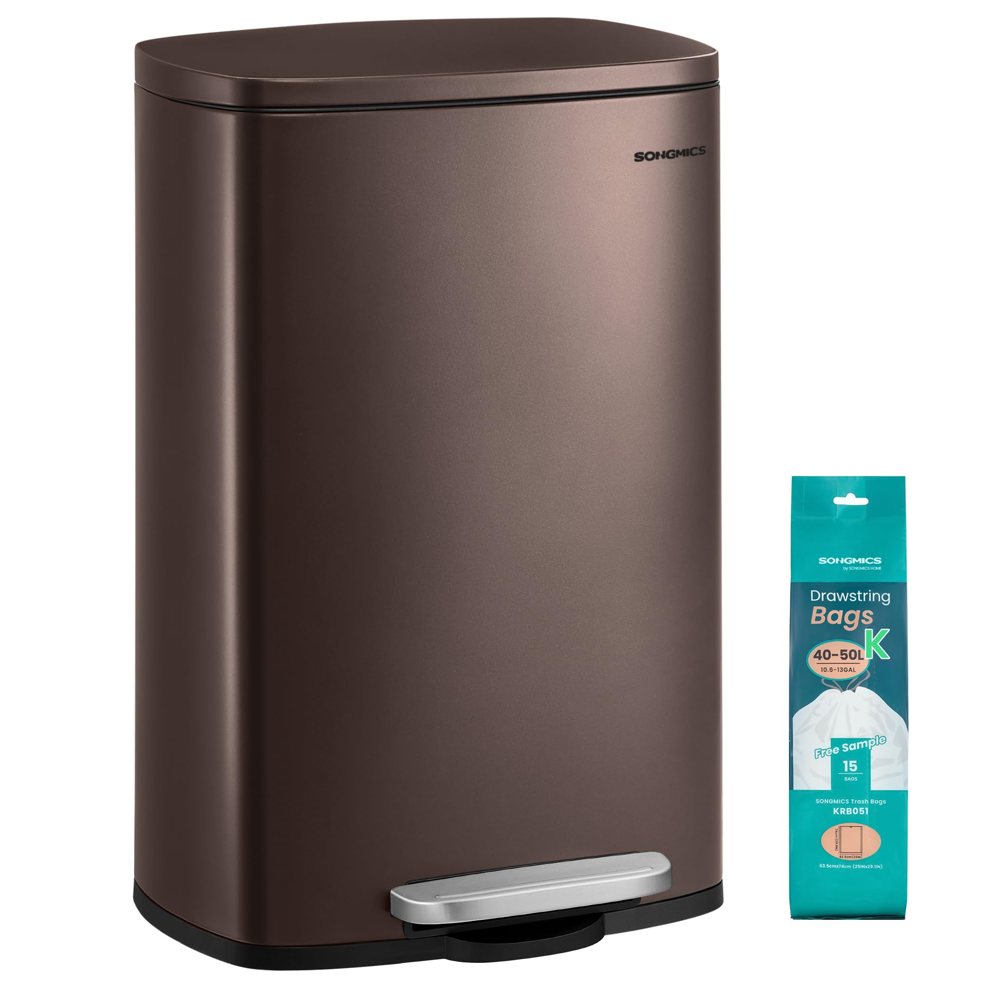 SONGMICS 13 Gallon Stainless Steel Trash Can