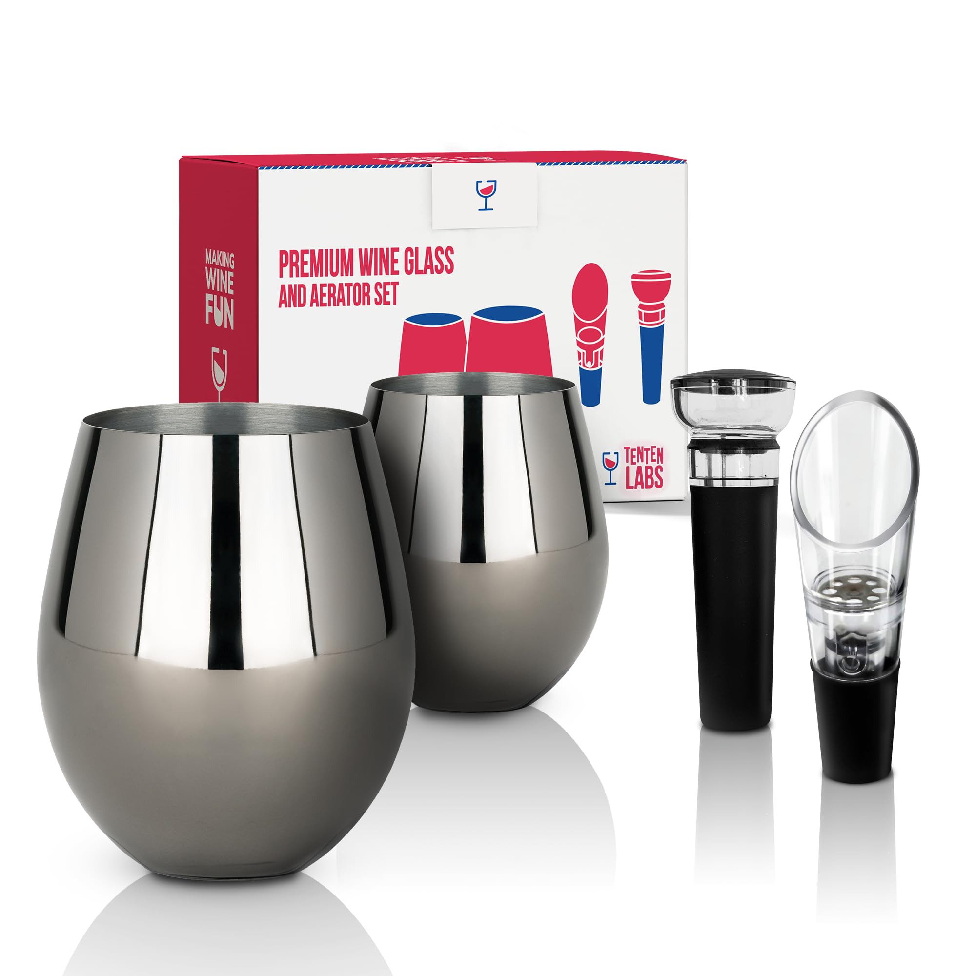 TenTen Labs Stainless Steel Wine Glasses, Set of 2