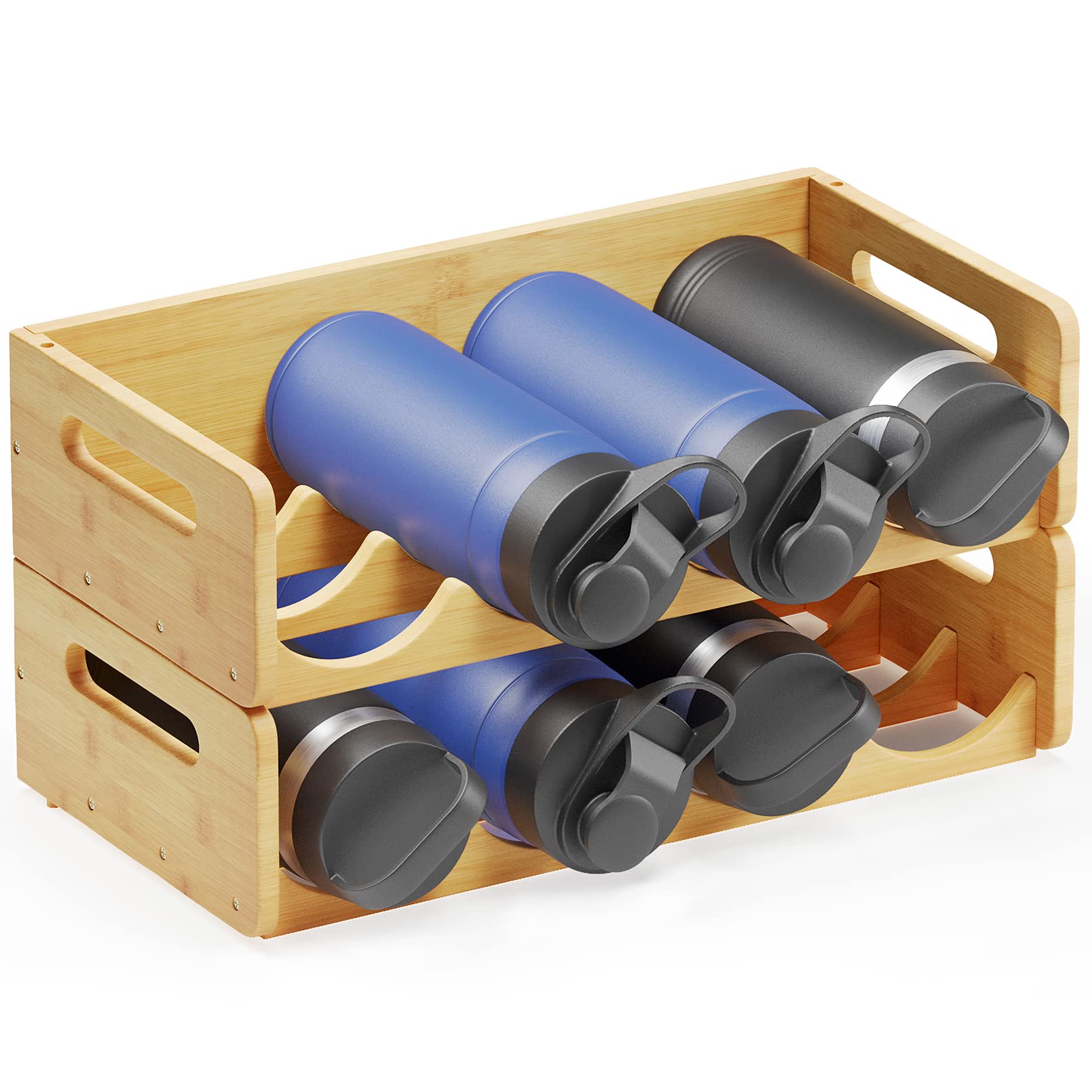 SpaceAid Bamboo Water Bottle Organizer, 2-Pack, 4-Slot