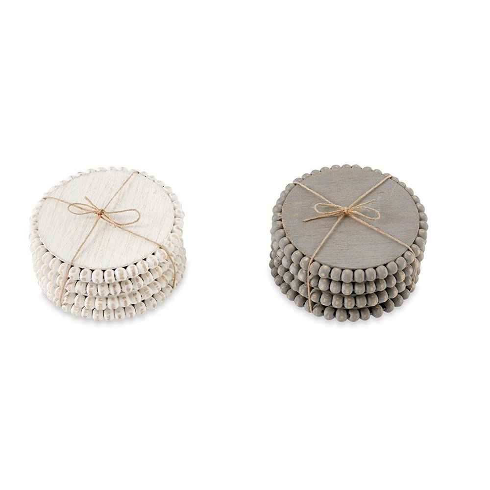 Mud Pie Gray Beaded Wood Coaster