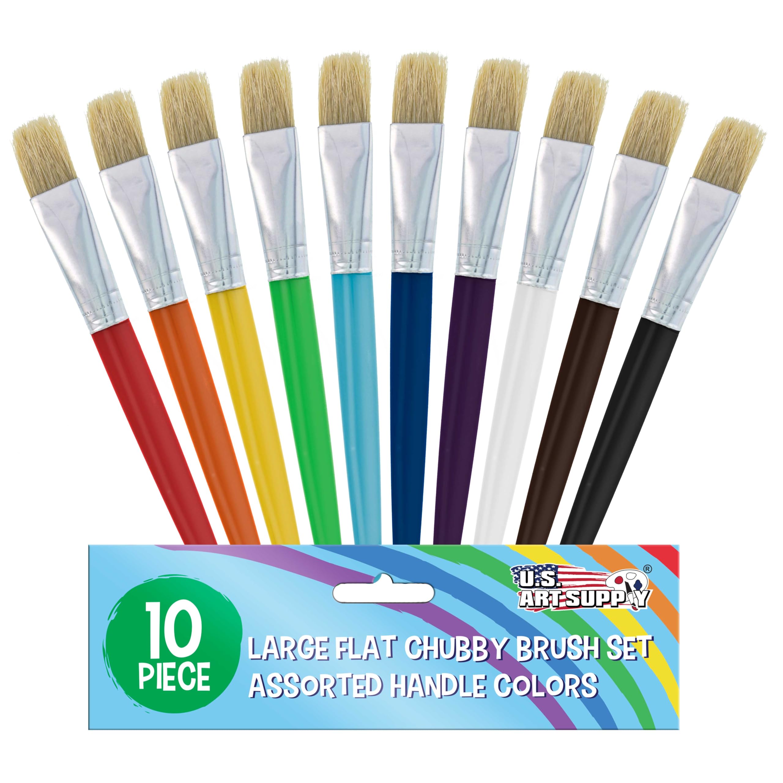 U.S. Art Supply 10-Piece Fat Hog Bristle Set