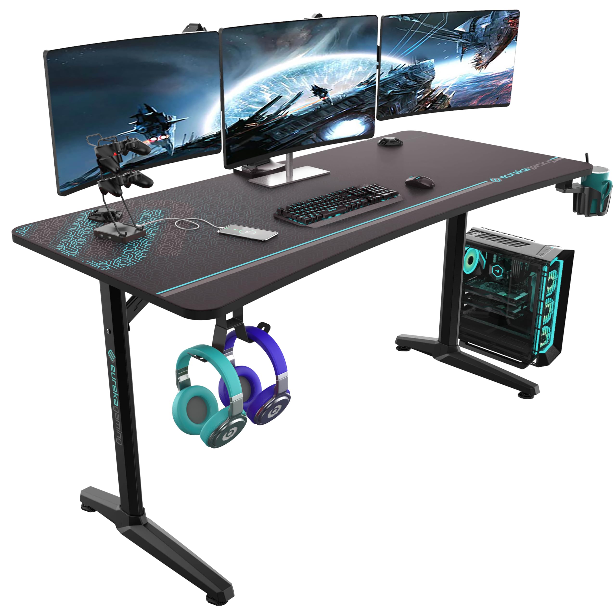 EUREKA ERGONOMIC 60-Inch Curved Gaming Desk