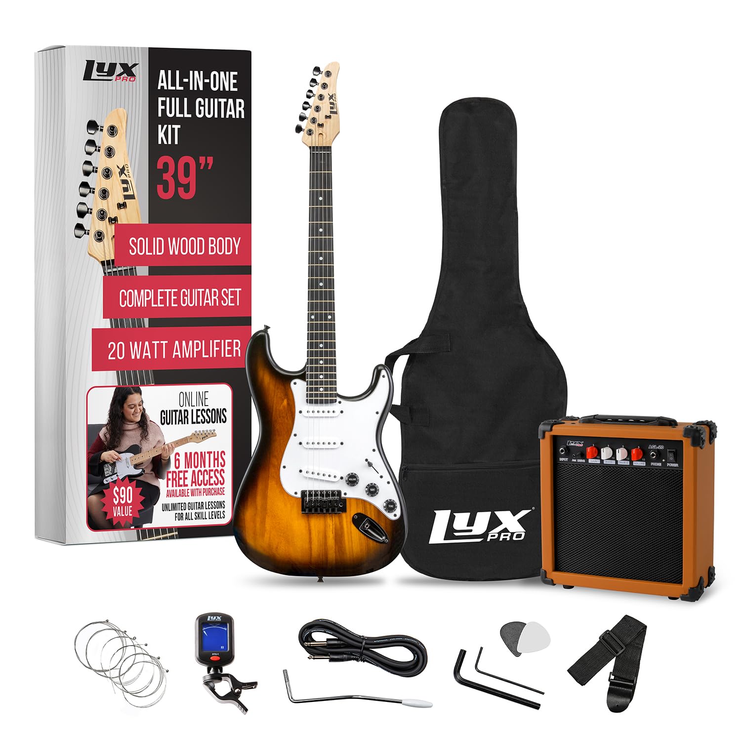 LyxPro Full-Size Sunburst Guitar Kit