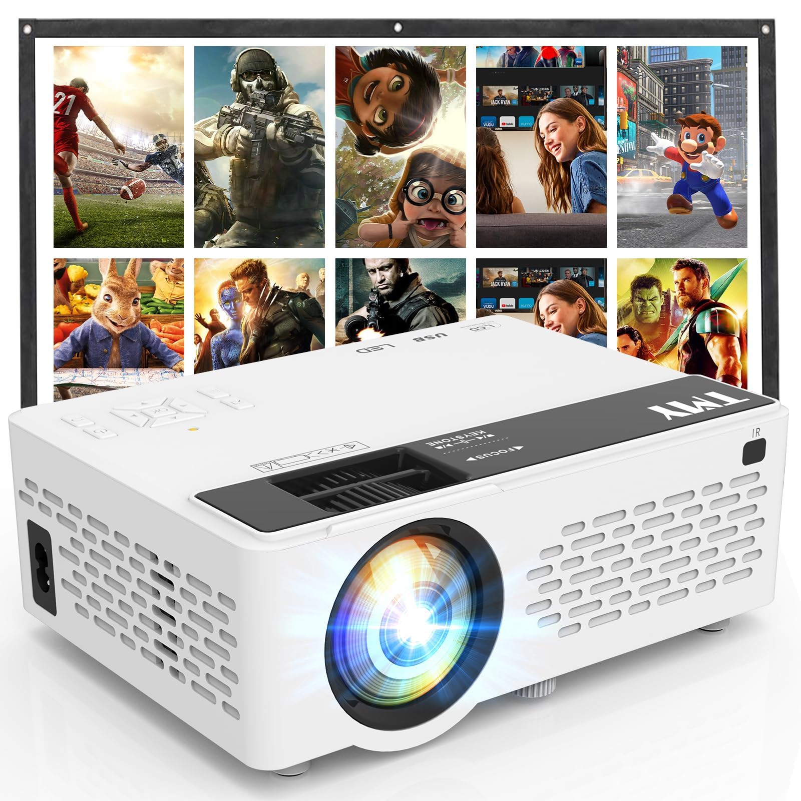 TMY 1080P Mini Portable Projector with Screen