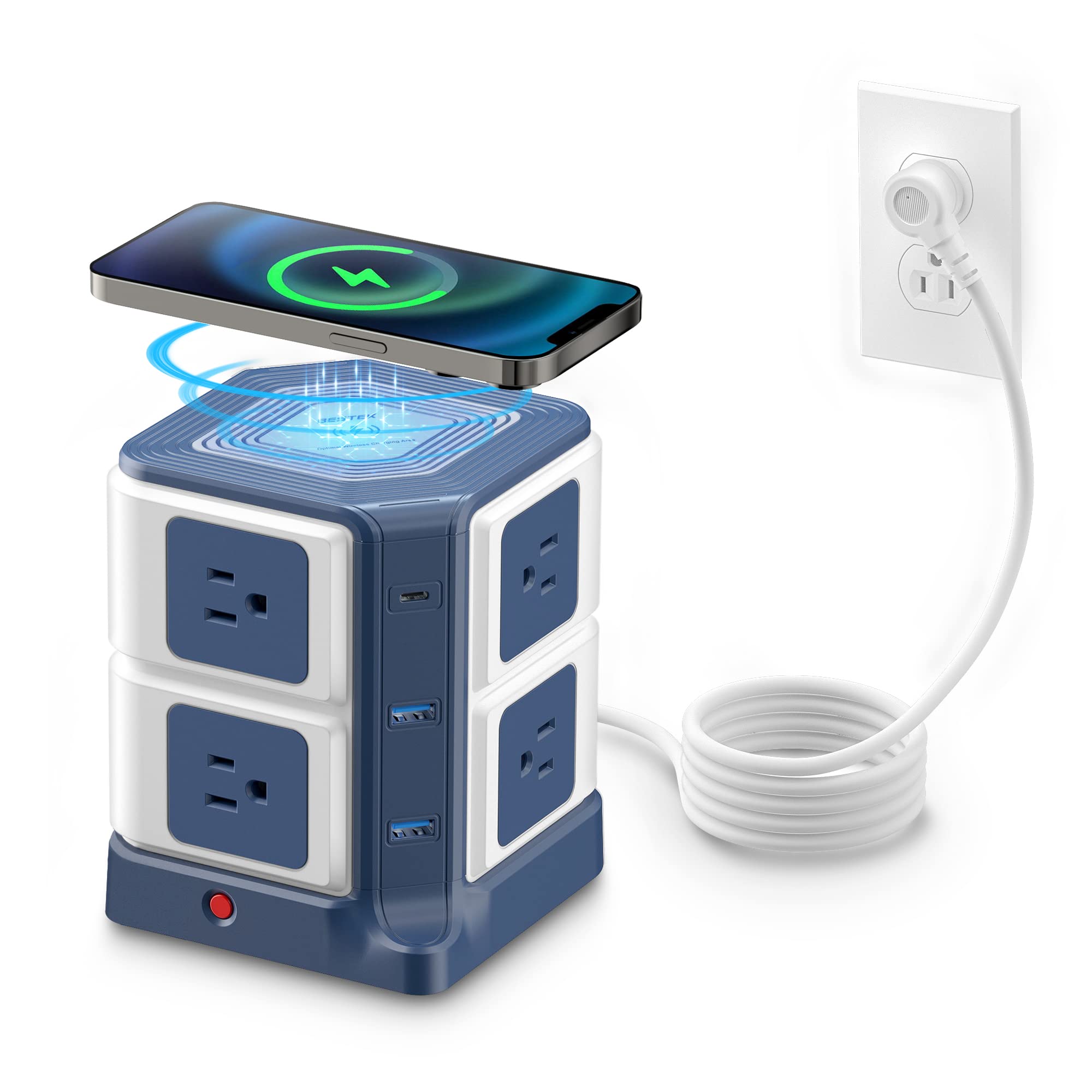 BESTEK 8-Outlet Tower with Wireless Charging