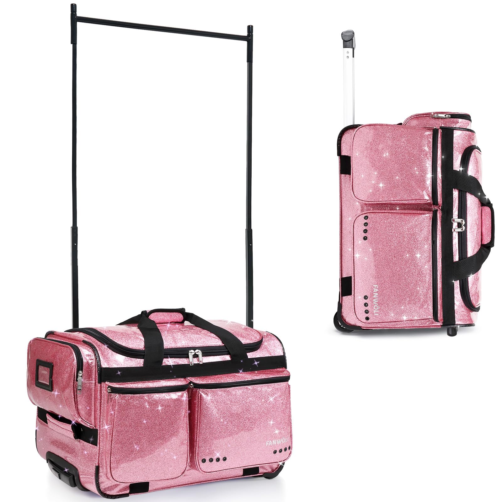 Fanwoli 23in Rolling Dance Bag with Rack
