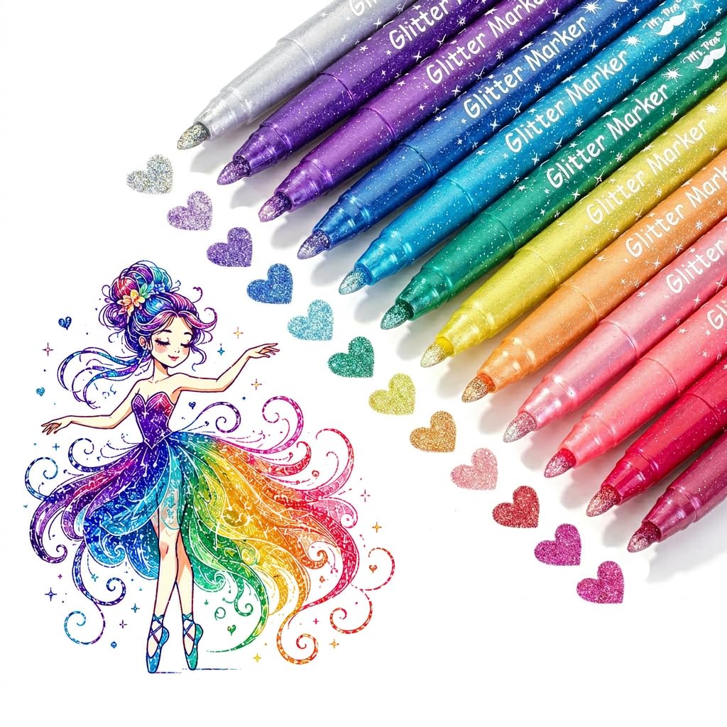Mr. Pen Glitter Marker Pens, 12 Pack