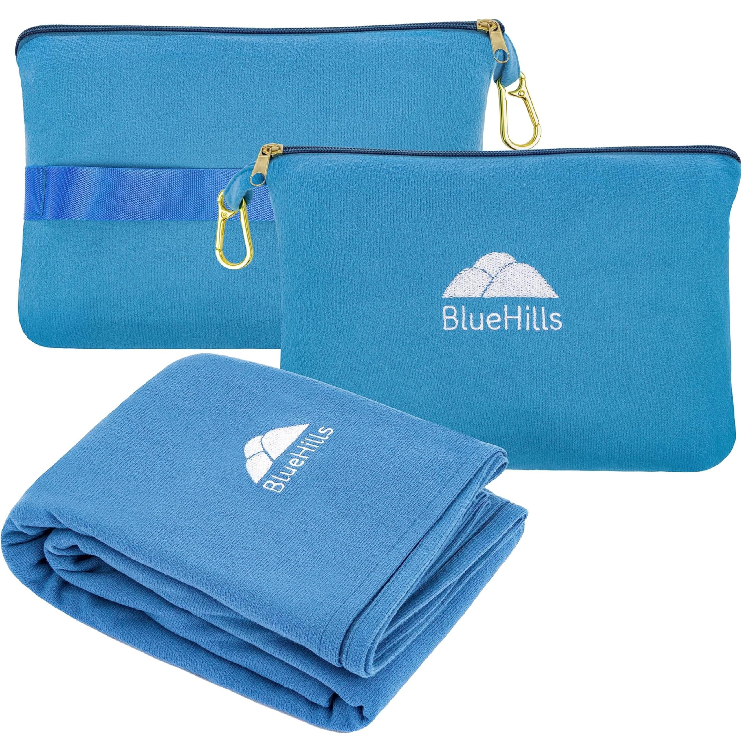 BlueHills Compact Travel Blanket Pillow, Teal Blue