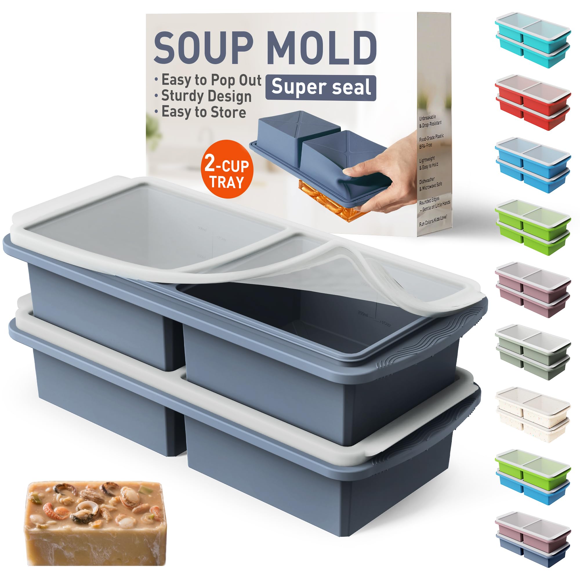 Silicone Freezer Tray with Lid, 2-Pack