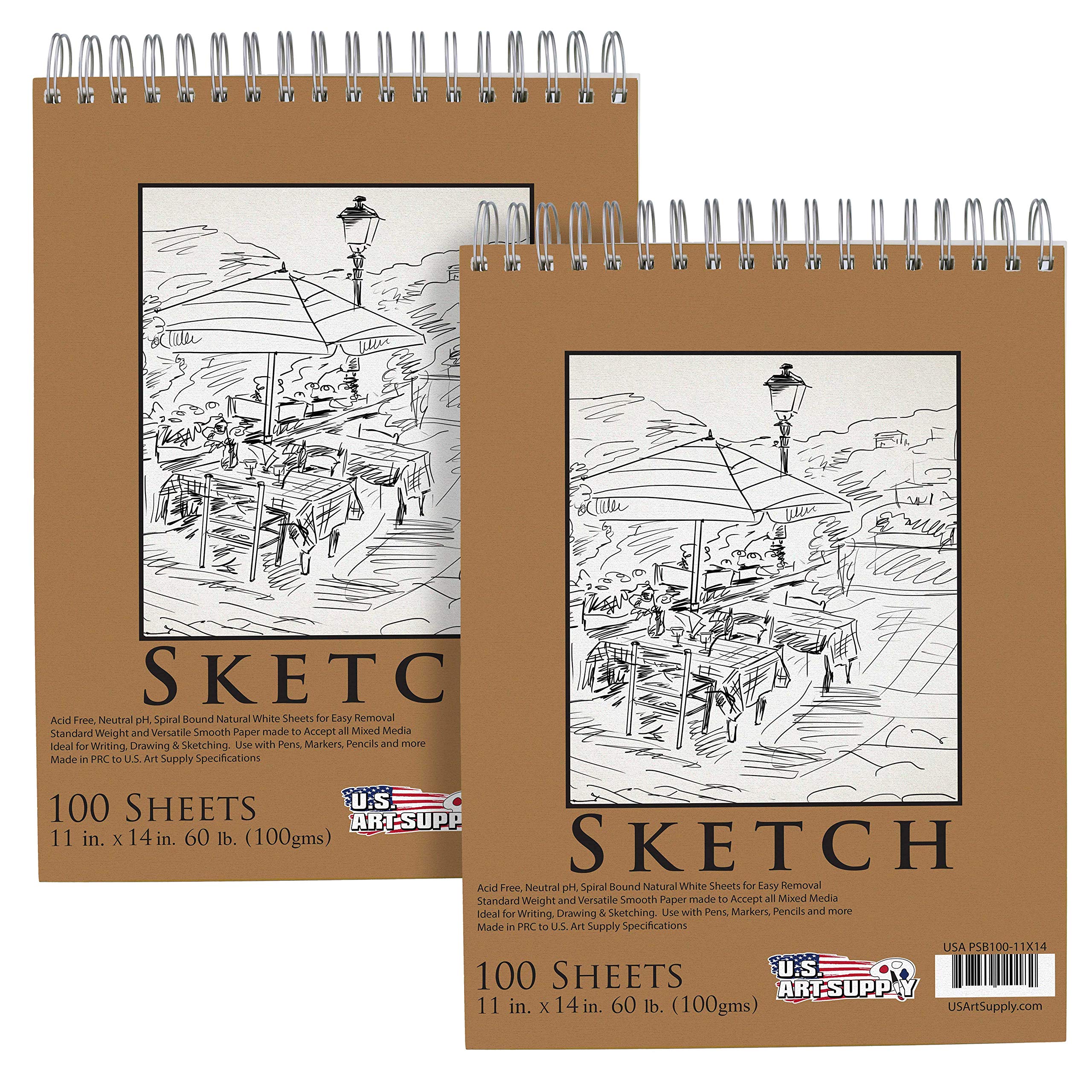 U.S. Art Supply 11"x14" Sketch Book, 2-Pack