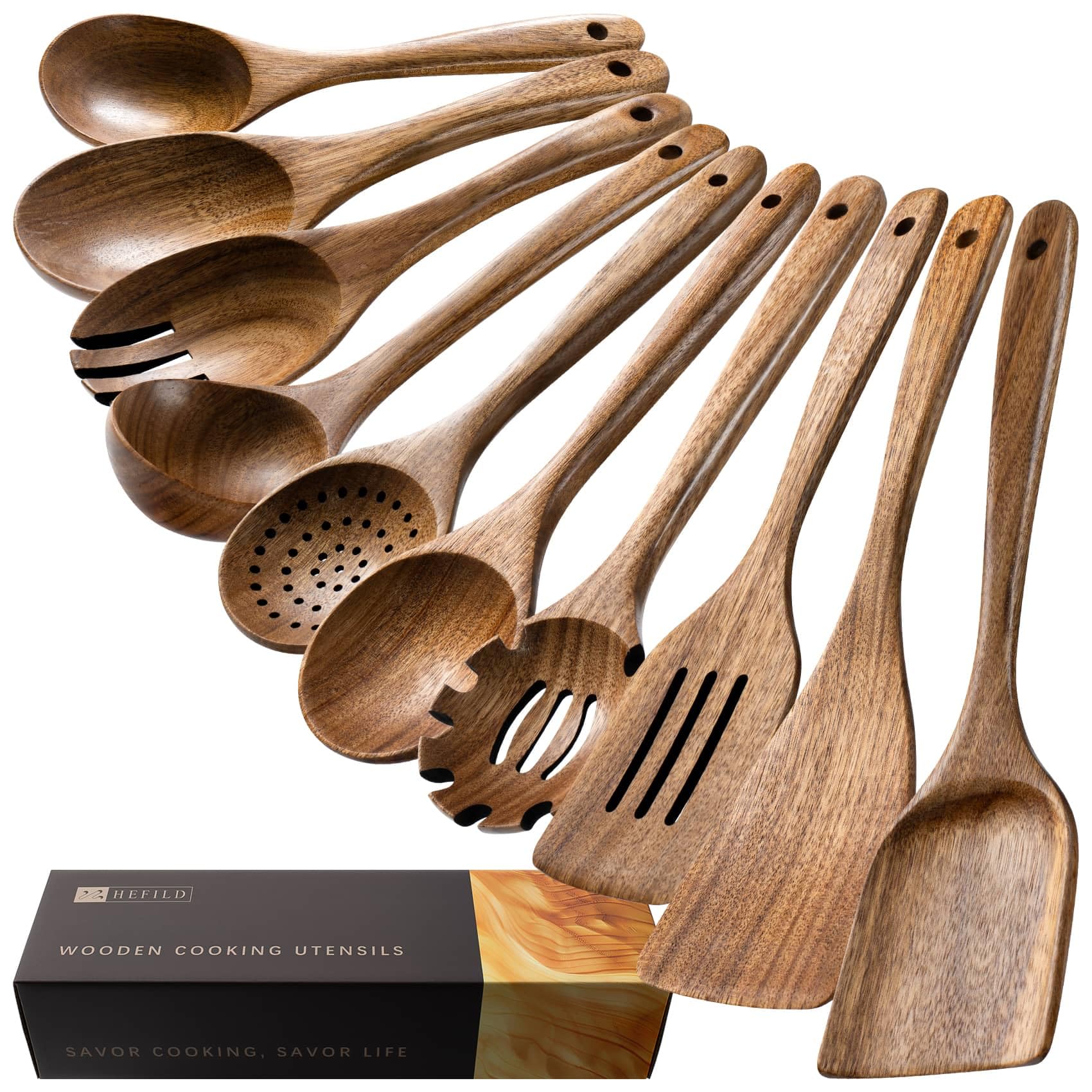 Hefild 10-Piece Acacia Wood Utensil Set