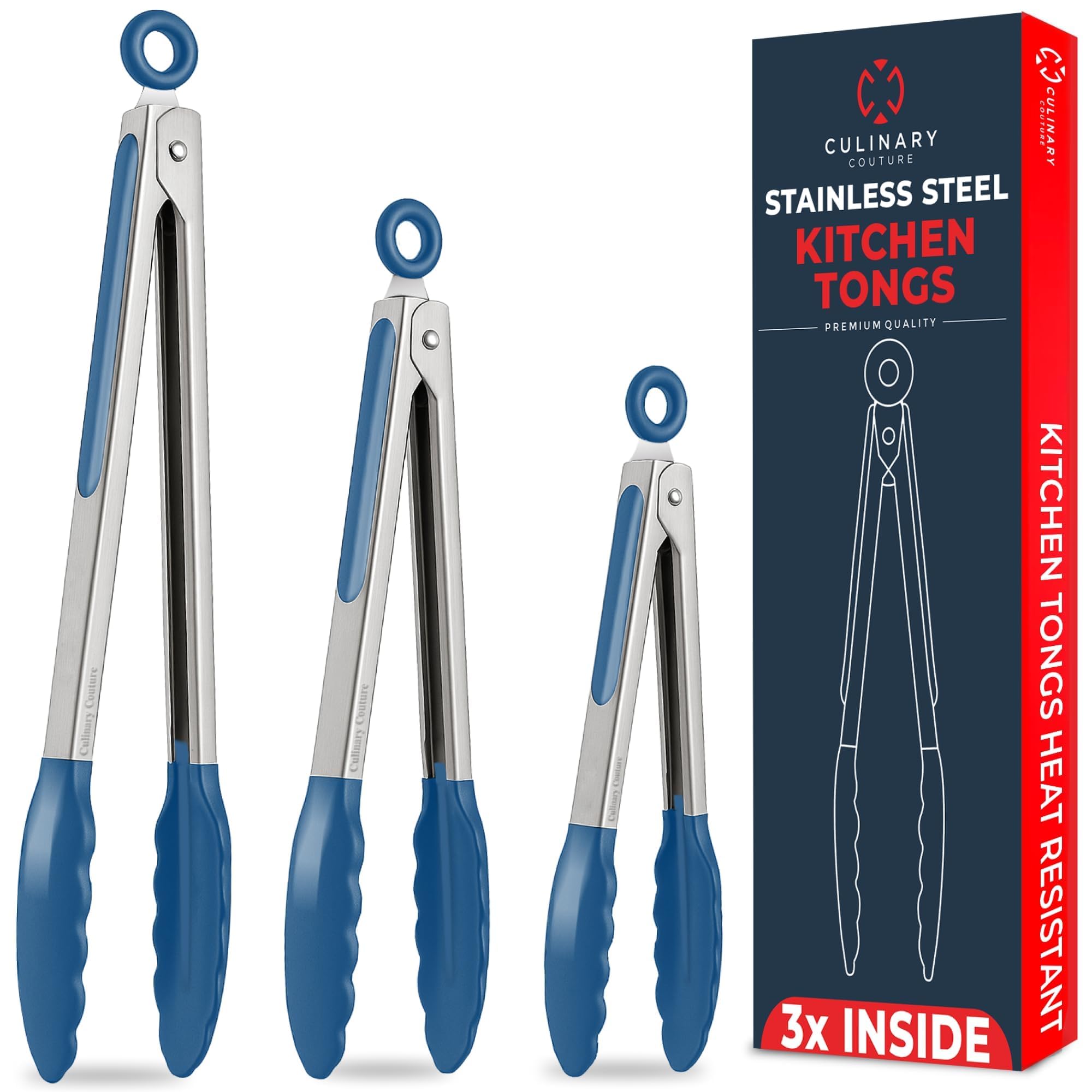 Kitchen Tongs with Silicone Tips, Set of 3