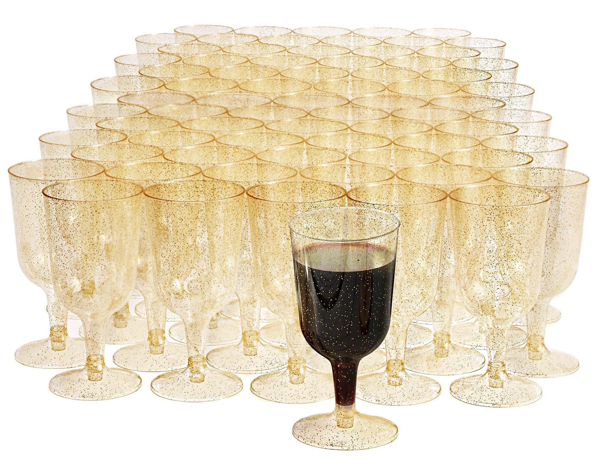 MATANA Gold Glitter Plastic Wine Glasses