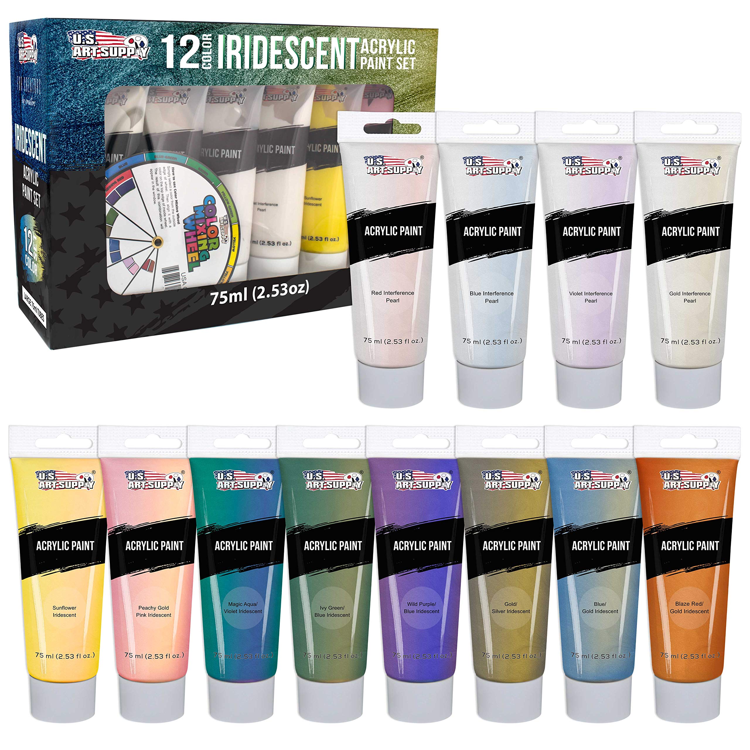 U.S. Art Supply 12-Color Iridescent Acrylic Set