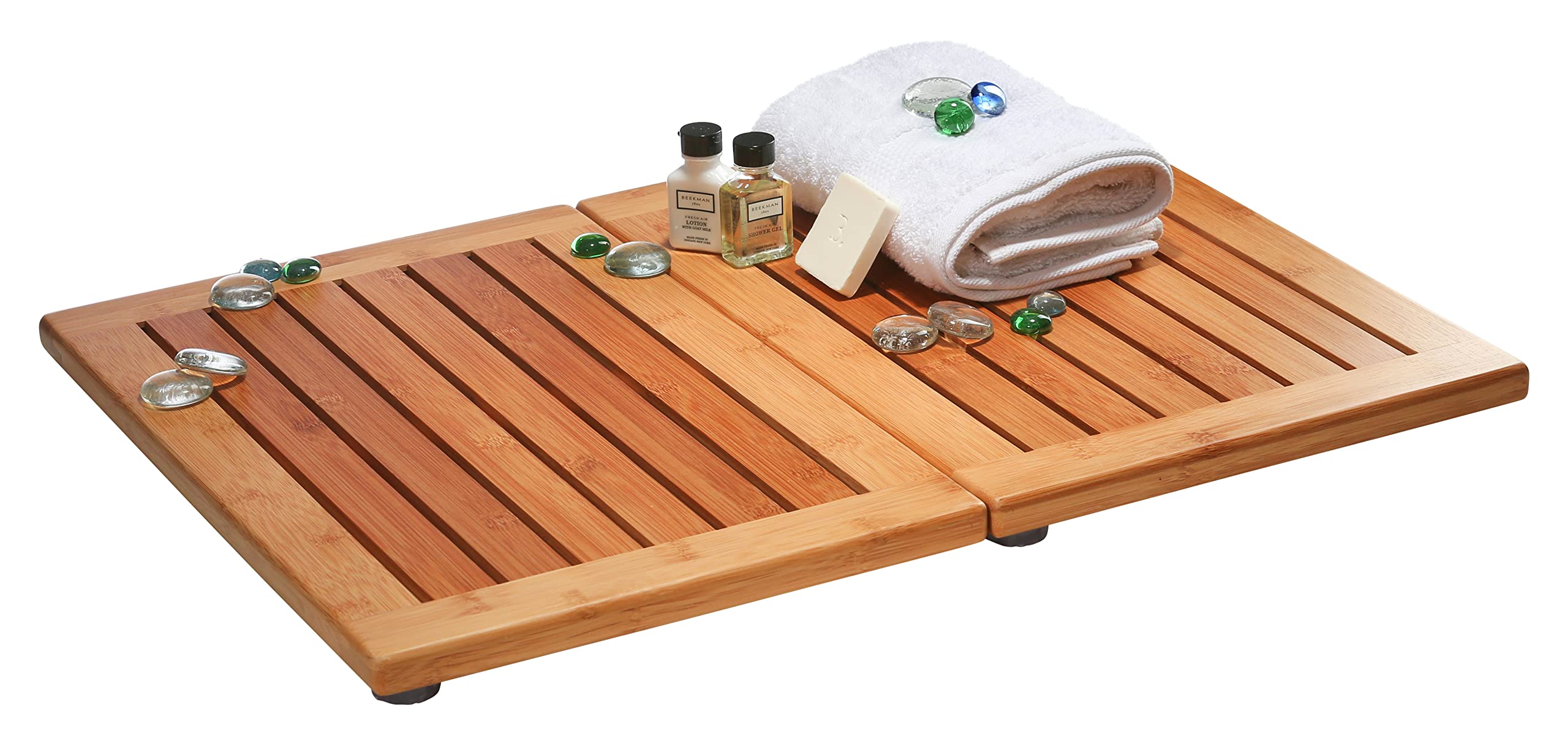 Foldable Bamboo Bath Mat with Non-Slip Feet