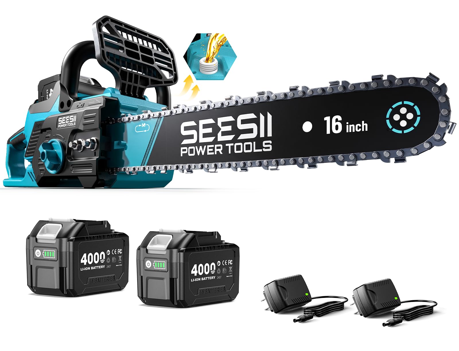 SEESII 40V 16-Inch Cordless Chainsaw