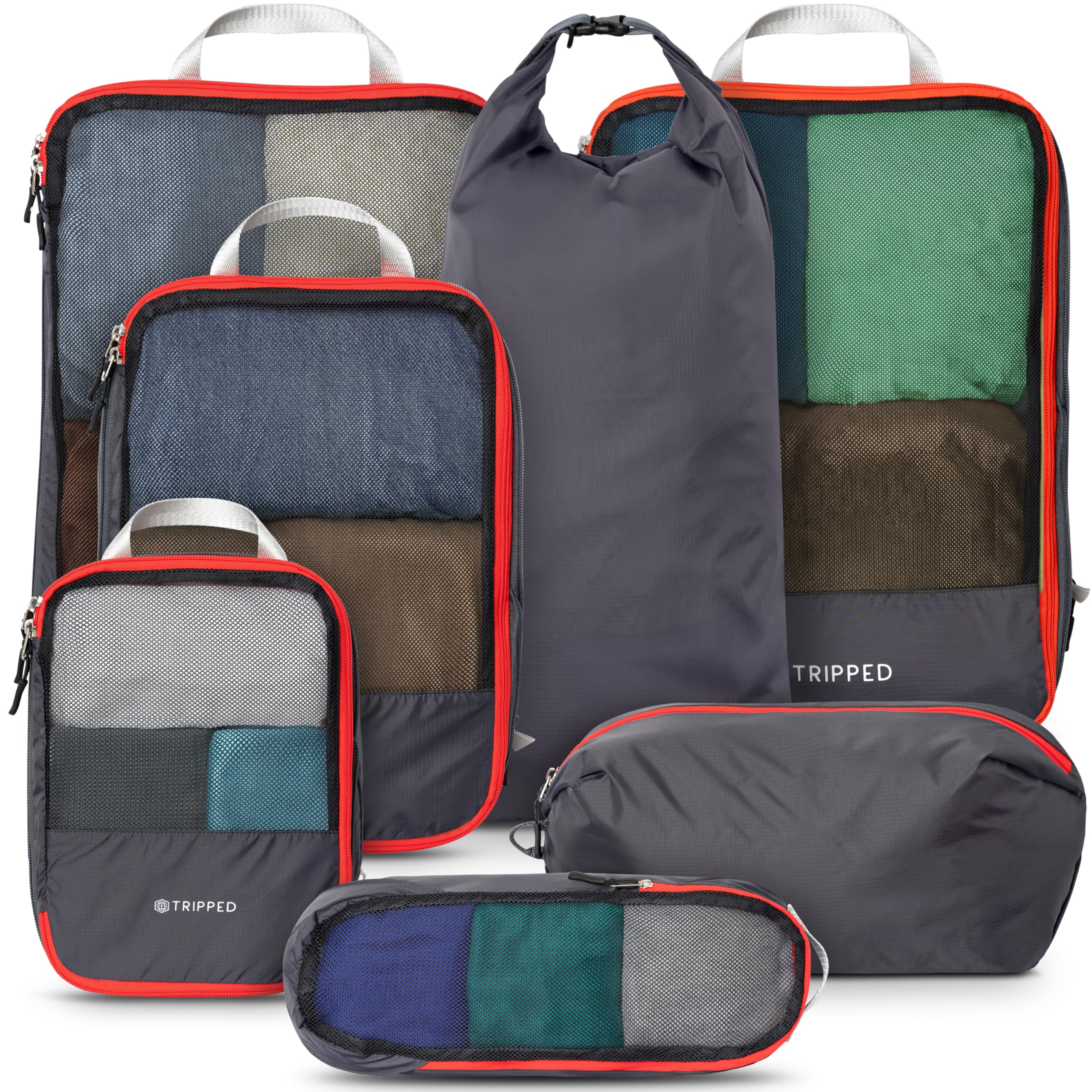TRIPPED Travel Gear Compression Packing Cubes, 7-Piece Set
