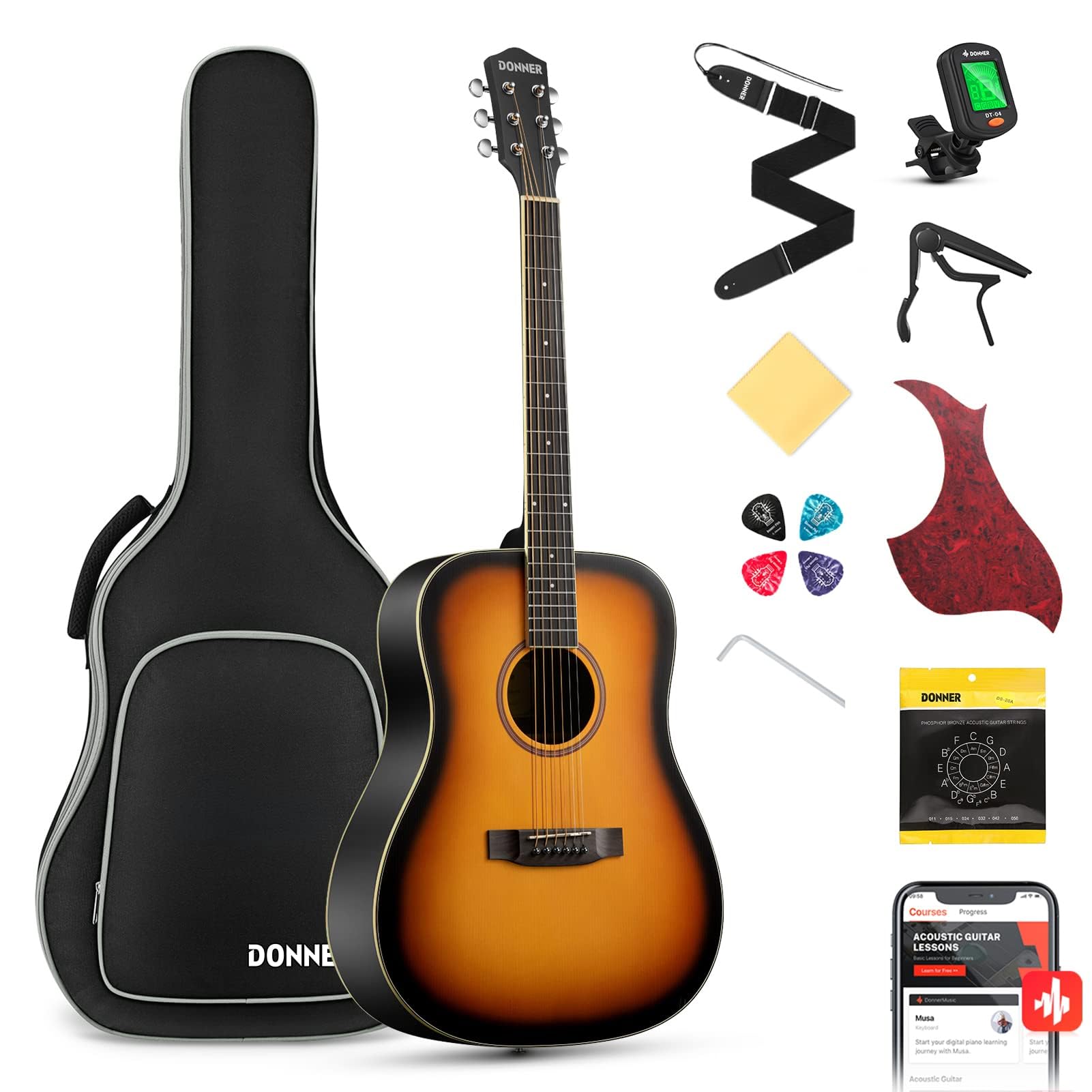 Donner 41-Inch Acoustic Guitar Bundle, Sunburst