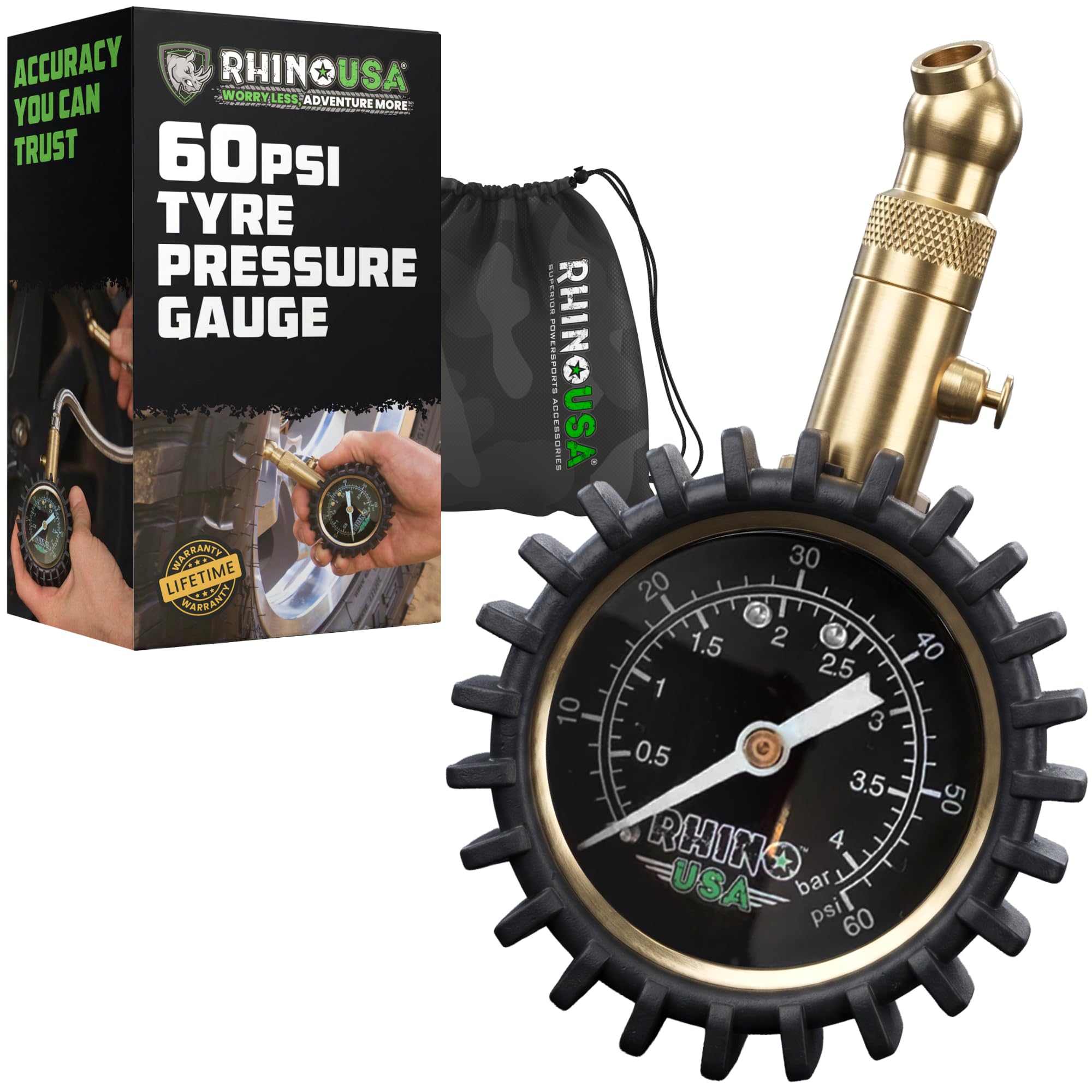 Rhino USA Heavy Duty Tire Pressure Gauge 0–60 PSI